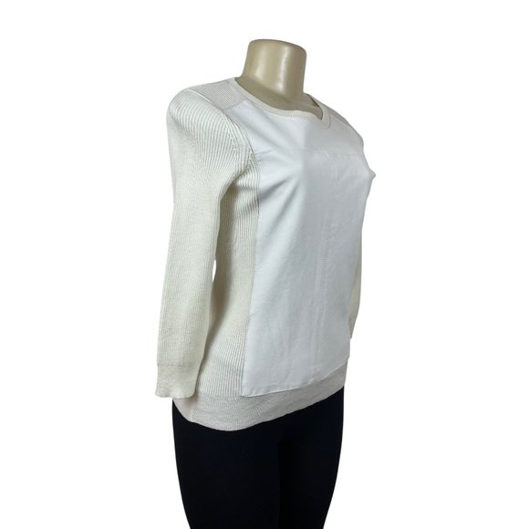 Banana Republic White Mixed Knit Sweater With Ribbed Sleeves Womens Size XS- New - Picture 2 of 8